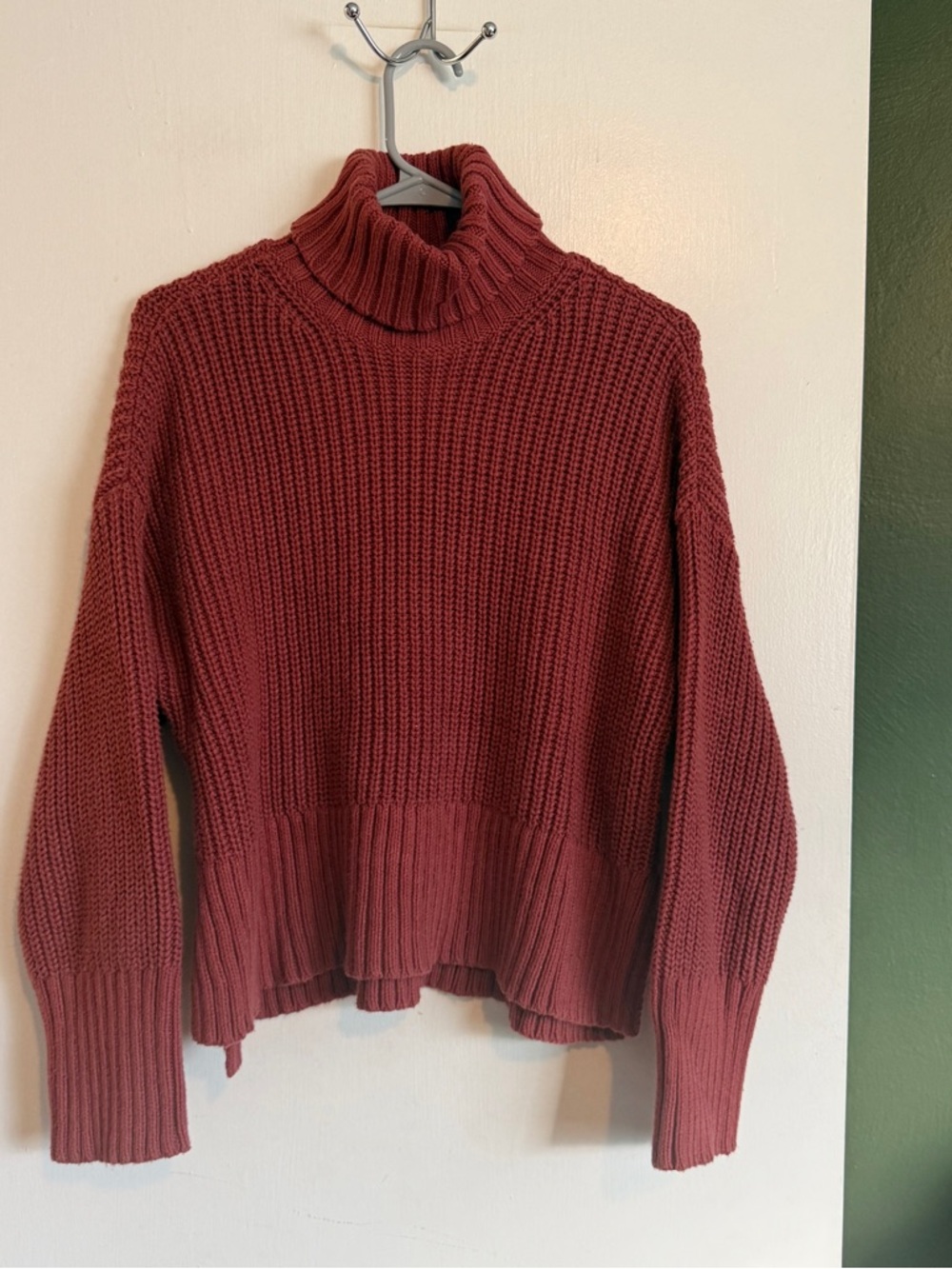 madewell chunky knit wide ribbed antique rose turtleneck sweater size small